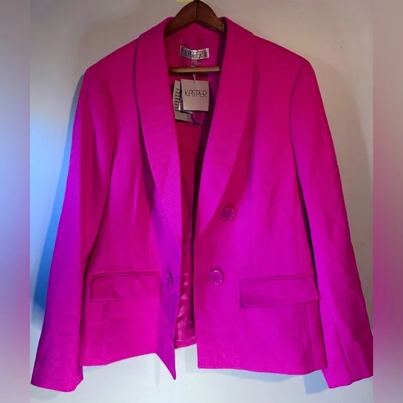 Kasper Faux Double Breasted Vibrant Pink Blazer Size 14 NWT Pink Perfection - Picture 6 of 11